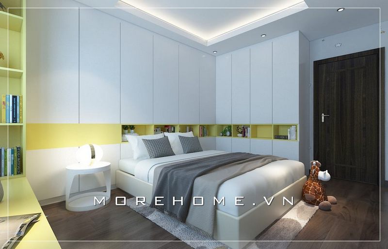 Gợi ý đến bạn mẫu giường ngủ gỗ công nghiệp bọc da sang trọng tạo sự mềm mại, nhẹ nhàng tại phòng ngủ con